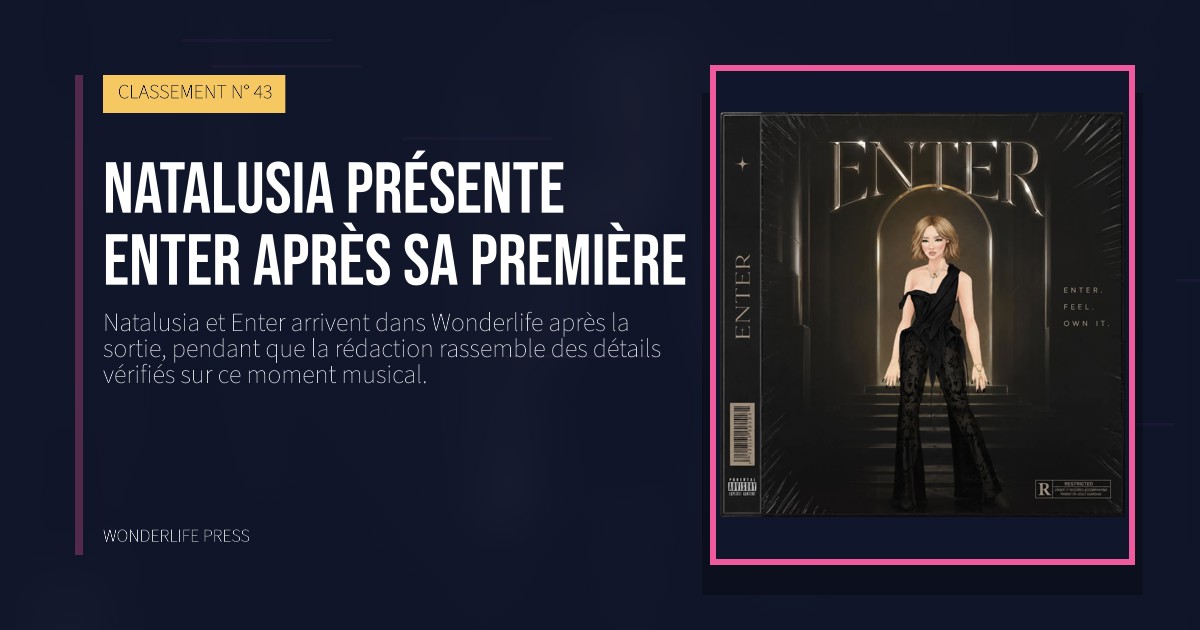 Wonderlife Press: Natalusia présente Enter après sa première. pochette de la sortie. CLASSEMENT N° 43.