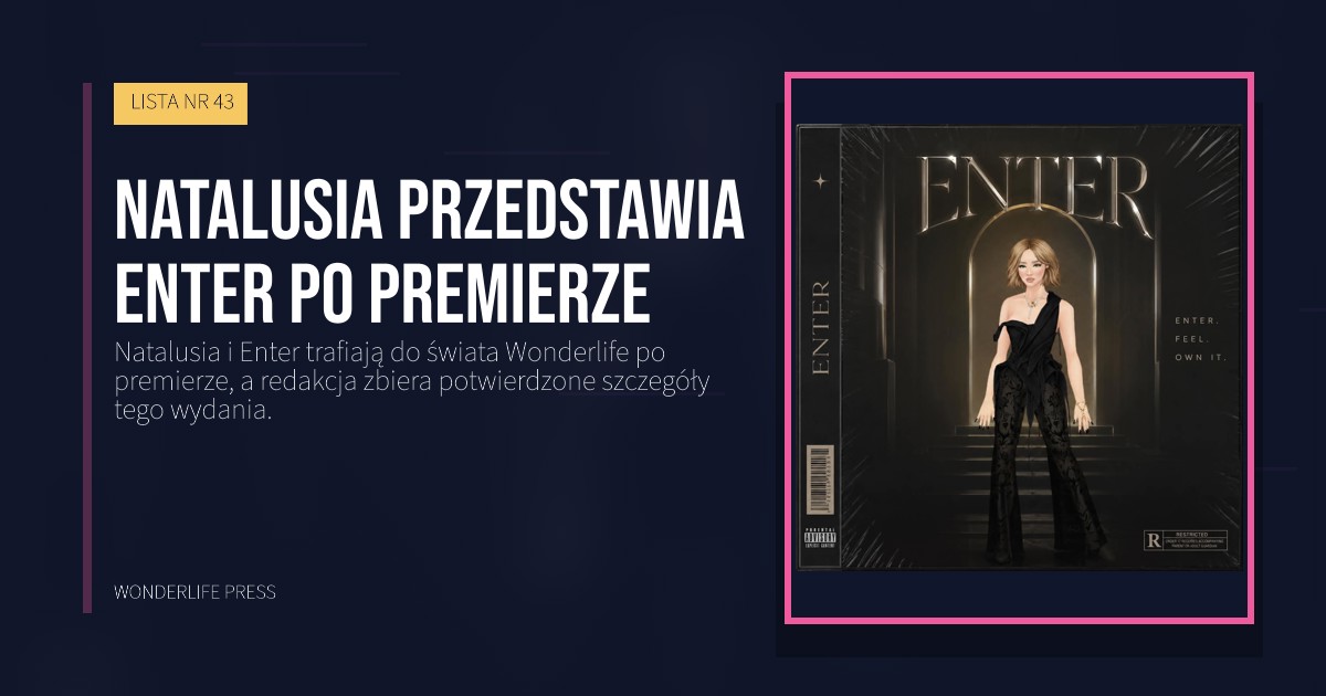 Wonderlife Press: Natalusia przedstawia Enter po premierze. okładka wydawnictwa. LISTA NR 43.