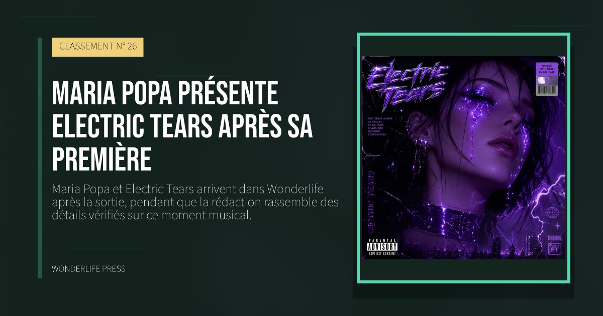 Wonderlife Press: Maria Popa présente Electric Tears après sa première. pochette de la sortie. CLASSEMENT N° 26.