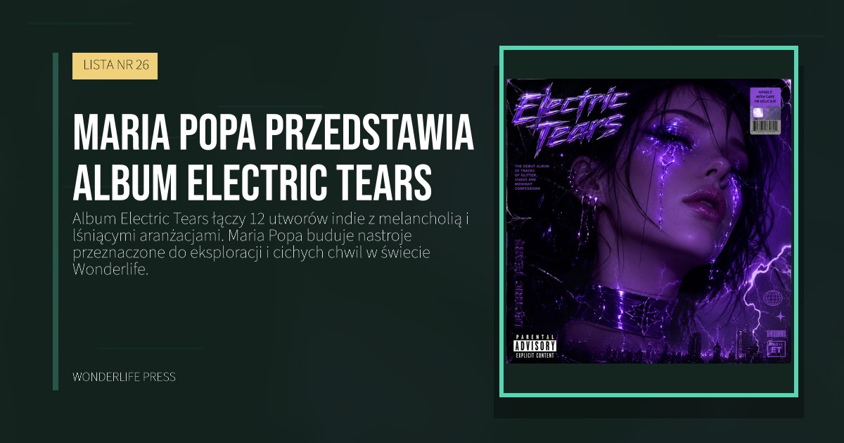 Wonderlife Press: Maria Popa przedstawia Album Electric Tears. okładka wydawnictwa. LISTA NR 26.