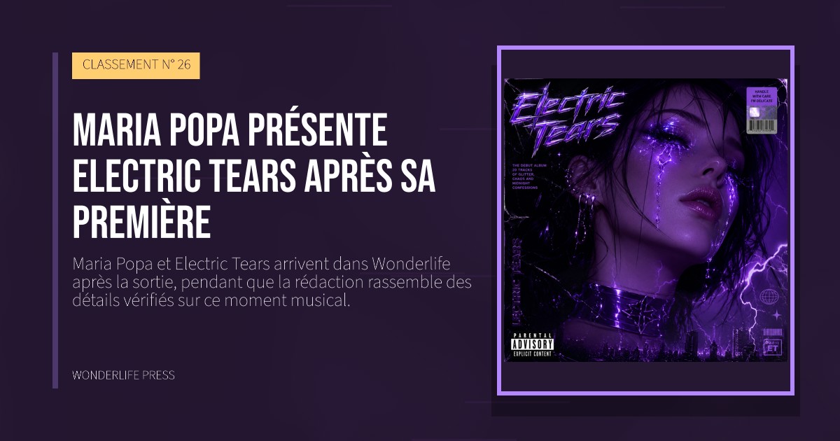 Wonderlife Press: Maria Popa présente Electric Tears après sa première. pochette de la sortie. CLASSEMENT N° 26.