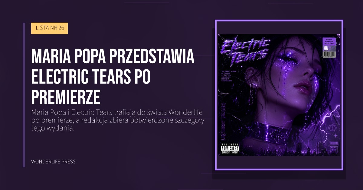 Wonderlife Press: Maria Popa przedstawia Electric Tears po premierze. okładka wydawnictwa. LISTA NR 26.