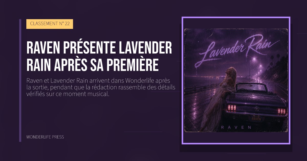 Wonderlife Press: Raven présente Lavender Rain après sa première. pochette de la sortie. CLASSEMENT N° 22.