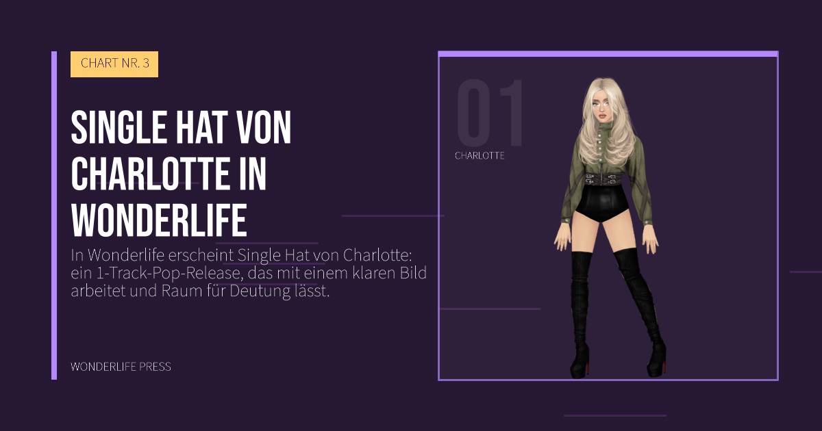 Wonderlife Press: Single Hat von Charlotte in Wonderlife. Künstlerporträt. CHART NR. 3.
