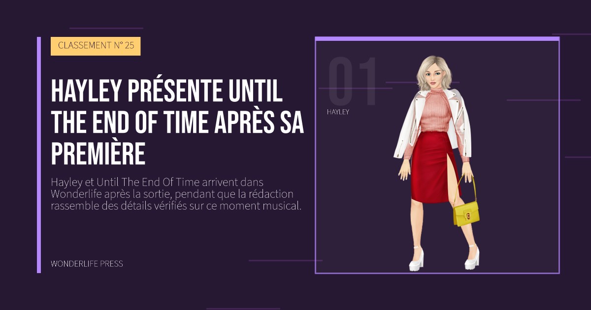 Wonderlife Press: Hayley présente Until The End Of Time après sa première. portrait des artistes. CLASSEMENT N° 25.