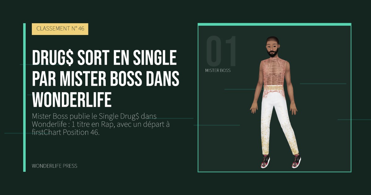 Wonderlife Press: Drug$ sort en Single par Mister Boss dans Wonderlife. portrait des artistes. CLASSEMENT N° 46.