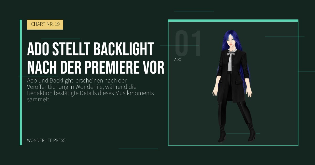 Wonderlife Press: Ado stellt Backlight  nach der Premiere vor. Künstlerporträt. CHART NR. 19.