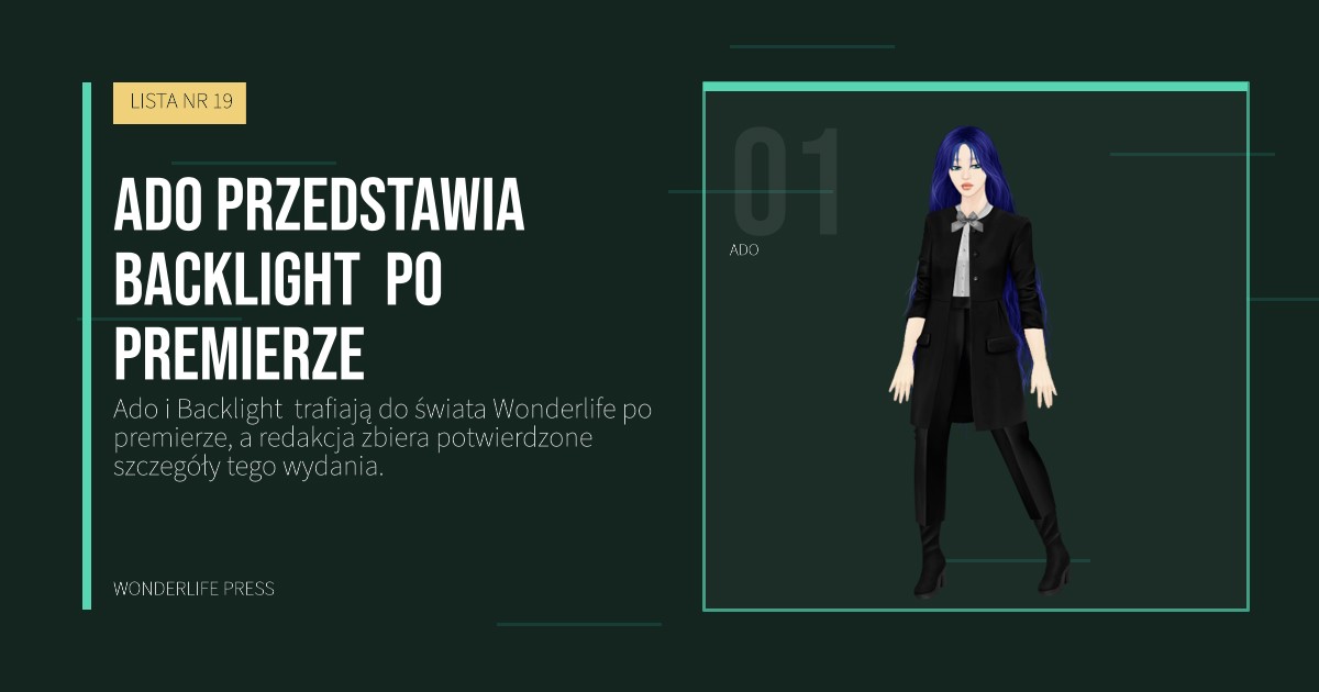 Wonderlife Press: Ado przedstawia Backlight  po premierze. portret artystów. LISTA NR 19.