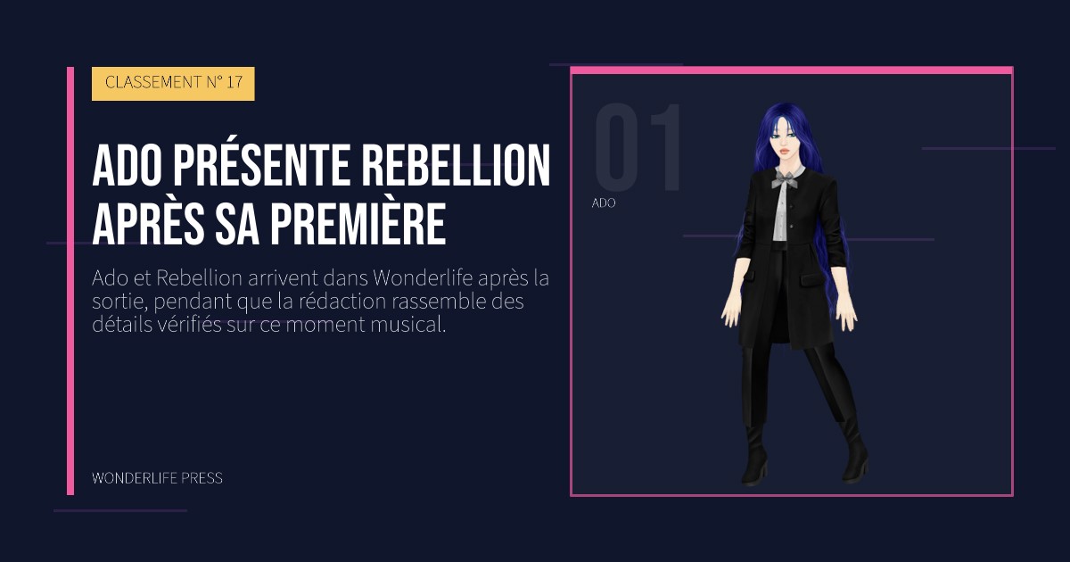 Wonderlife Press: Ado présente Rebellion après sa première. portrait des artistes. CLASSEMENT N° 17.