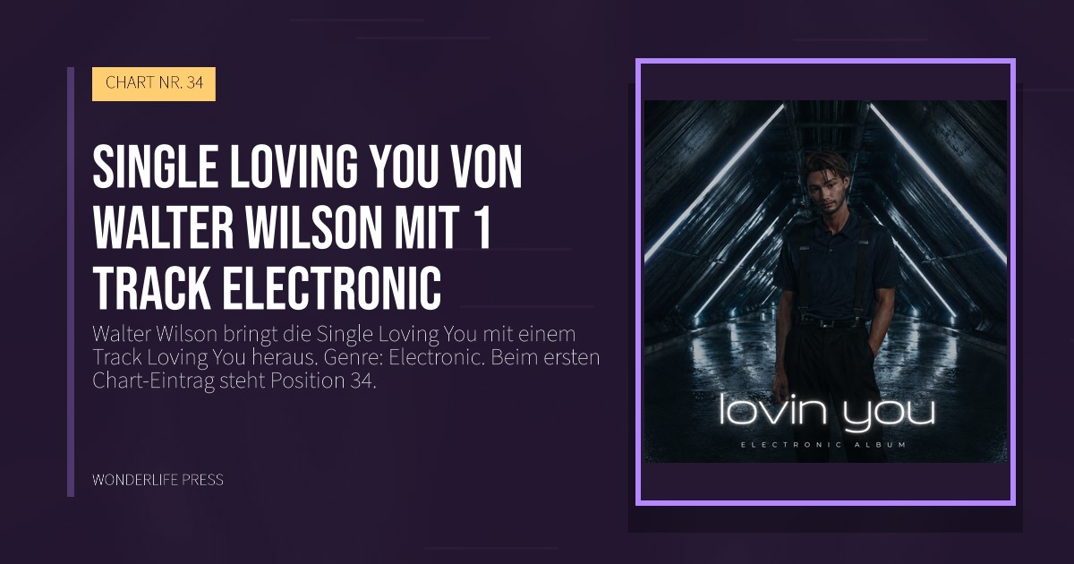 Wonderlife Press: Single Loving You von Walter Wilson mit 1 Track Electronic. Veröffentlichungscover. CHART NR. 34.