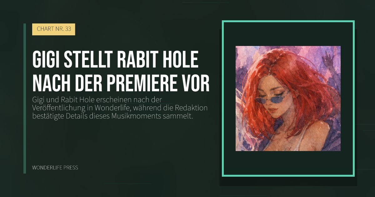 Wonderlife Press: Gigi stellt Rabit Hole nach der Premiere vor. Veröffentlichungscover. CHART NR. 33.