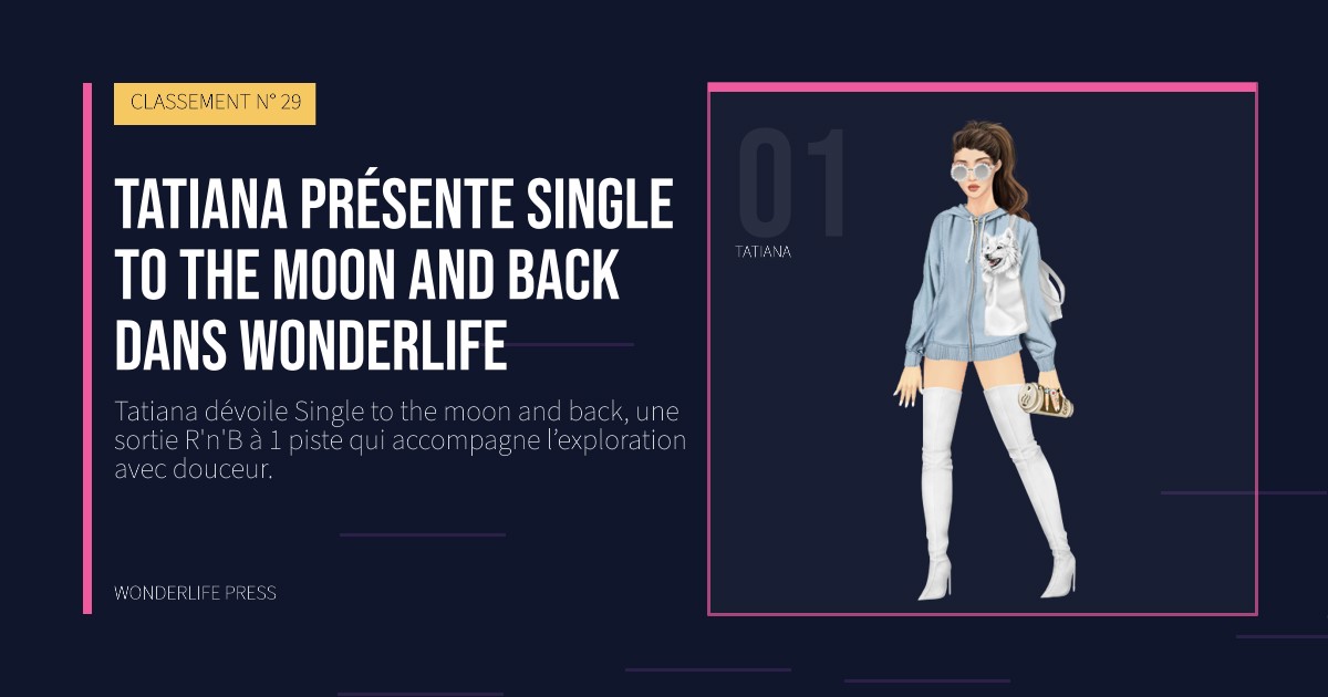 Wonderlife Press: Tatiana présente Single to the moon and back dans Wonderlife. portrait des artistes. CLASSEMENT N° 29.