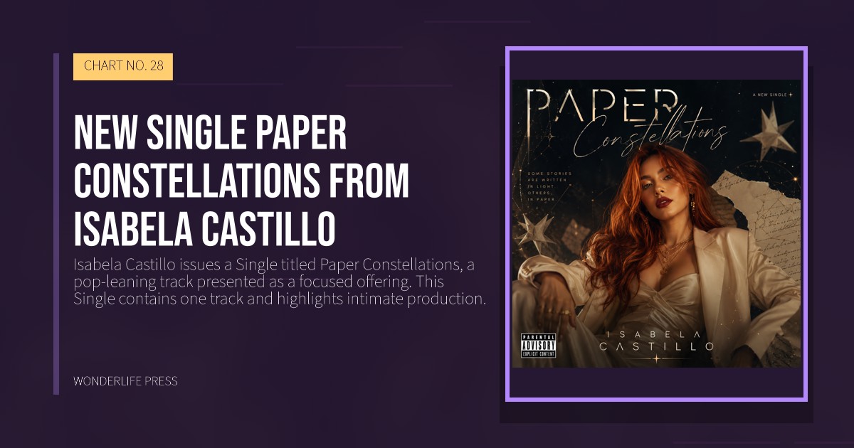 Wonderlife Press: new single Paper Constellations from Isabela Castillo. release artwork. CHART NO. 28.