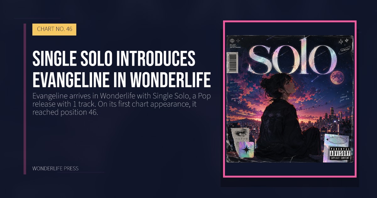 Wonderlife Press: Single Solo introduces Evangeline in Wonderlife. release artwork. CHART NO. 46.