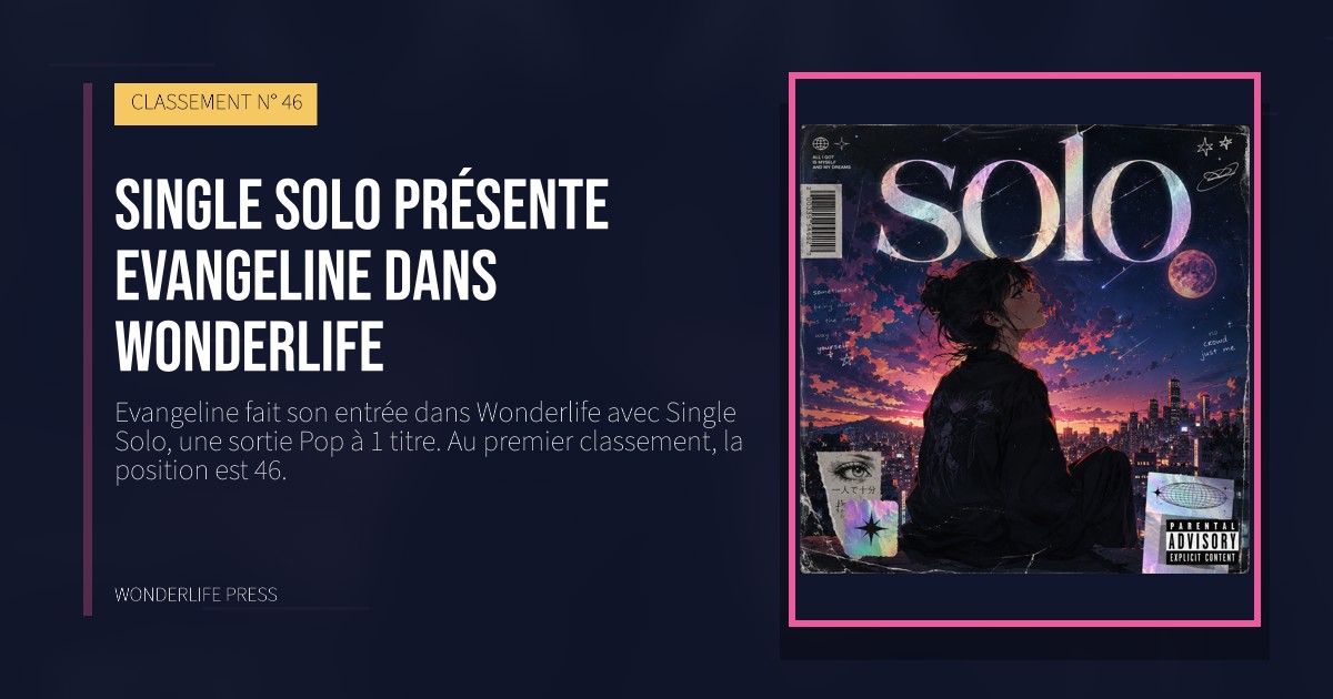 Wonderlife Press: Single Solo présente Evangeline dans Wonderlife. pochette de la sortie. CLASSEMENT N° 46.