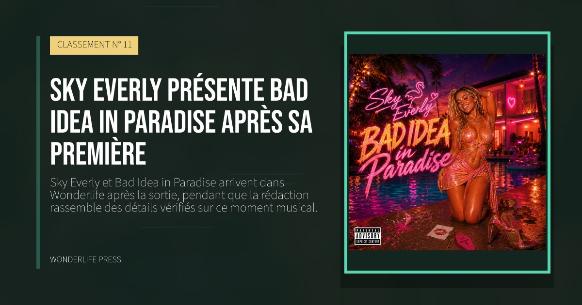 Wonderlife Press: Sky Everly présente Bad Idea in Paradise après sa première. pochette de la sortie. CLASSEMENT N° 11.