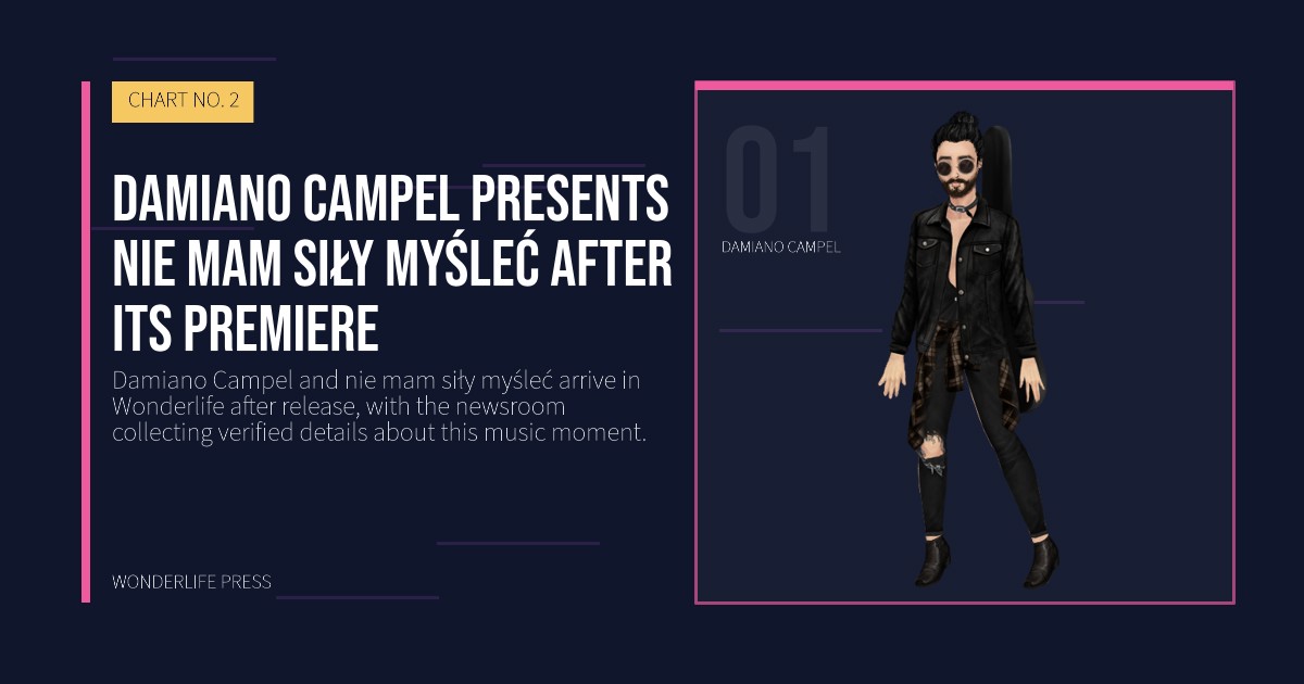 Wonderlife Press: Damiano Campel presents nie mam siły myśleć after its premiere. artist portrait. CHART NO. 2.