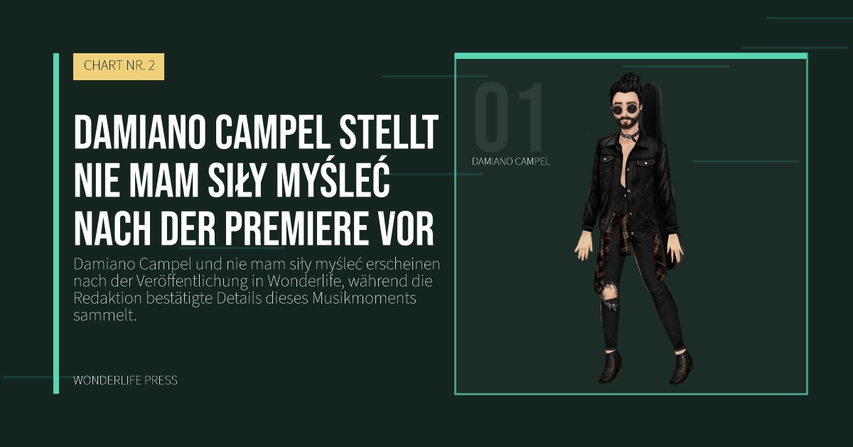 Wonderlife Press: Damiano Campel stellt nie mam siły myśleć nach der Premiere vor. Künstlerporträt. CHART NR. 2.