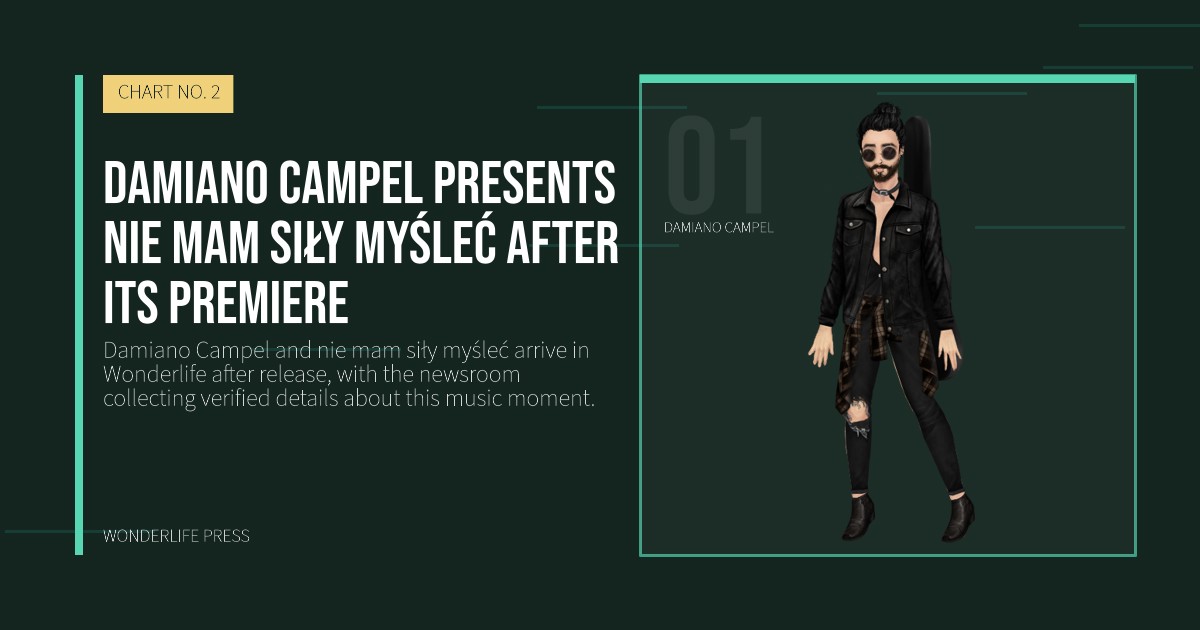 Wonderlife Press: Damiano Campel presents nie mam siły myśleć after its premiere. artist portrait. CHART NO. 2.
