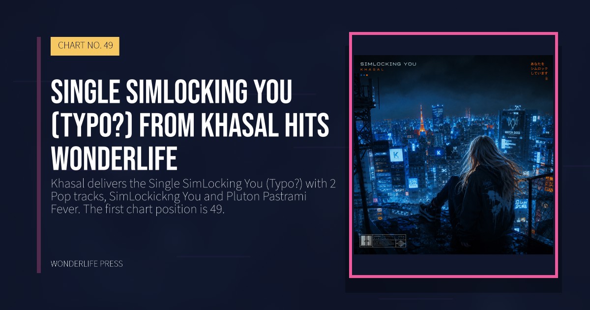 Wonderlife Press: Single SimLocking You (Typo?) from Khasal hits Wonderlife. release artwork. CHART NO. 49.