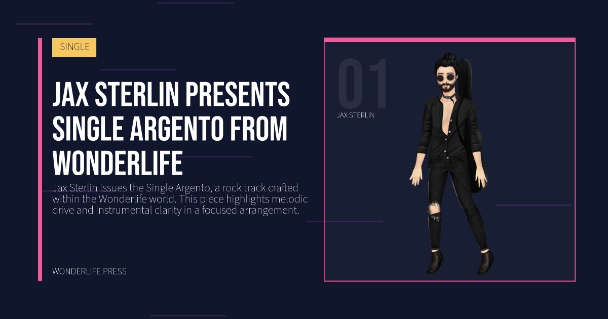 Wonderlife Press: Jax Sterlin presents single Argento from Wonderlife. artist portrait. SINGLE.