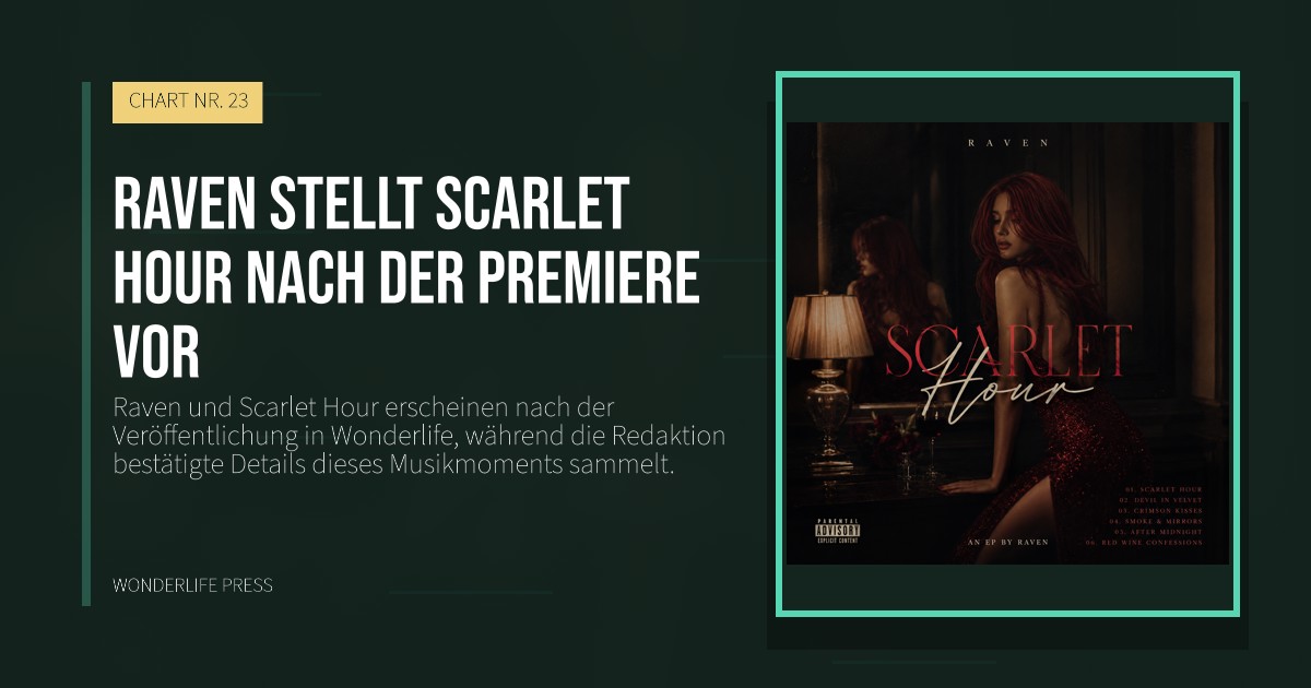 Wonderlife Press: Raven stellt Scarlet Hour nach der Premiere vor. Veröffentlichungscover. CHART NR. 23.