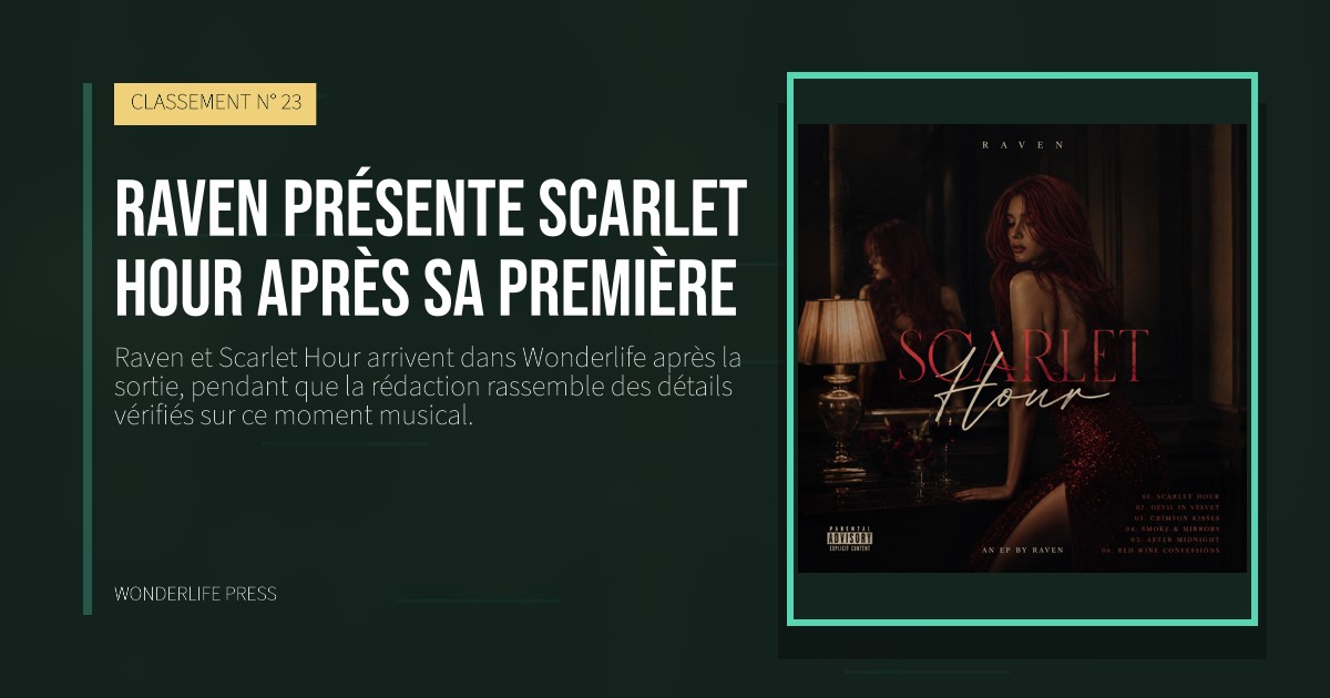 Wonderlife Press: Raven présente Scarlet Hour après sa première. pochette de la sortie. CLASSEMENT N° 23.