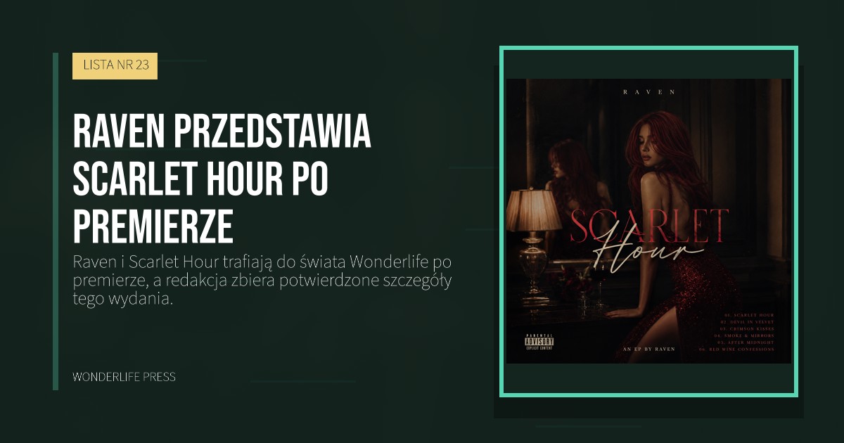Wonderlife Press: Raven przedstawia Scarlet Hour po premierze. okładka wydawnictwa. LISTA NR 23.