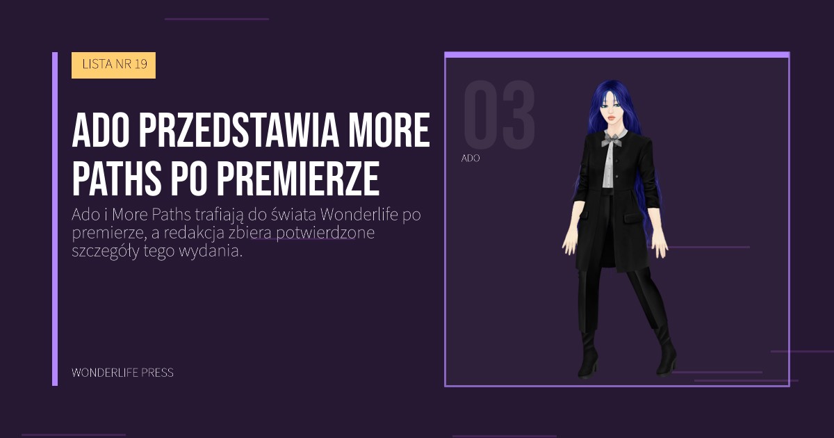 Wonderlife Press: Ado przedstawia More Paths po premierze. portret artystów. LISTA NR 19.