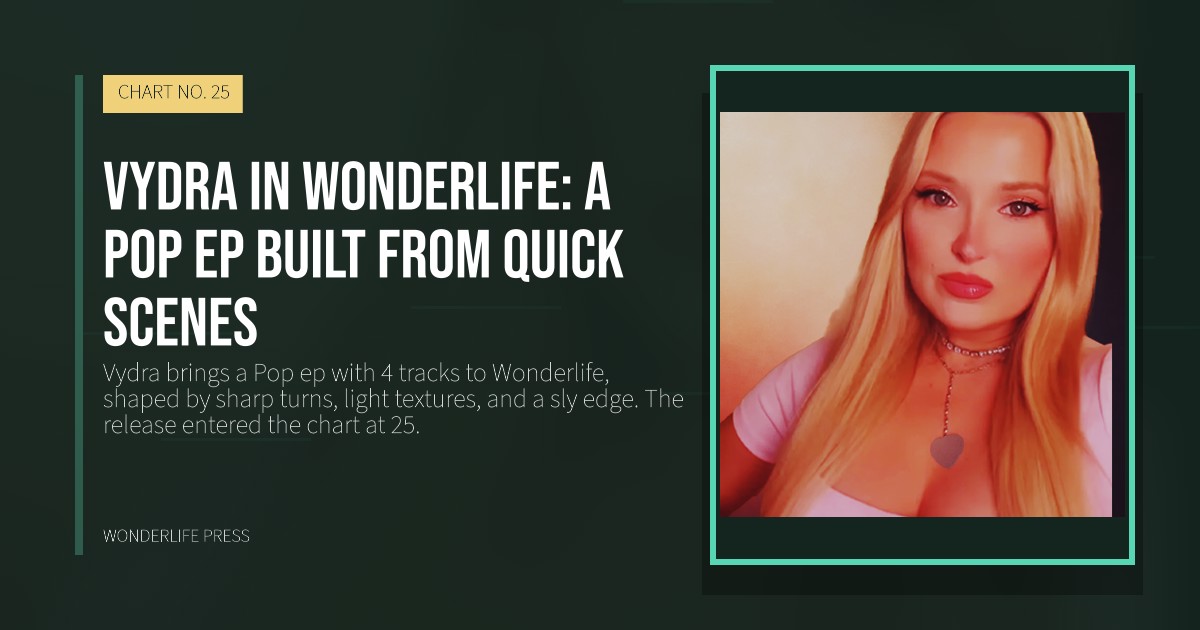 Wonderlife Press: Vydra in Wonderlife: a pop ep built from quick scenes. release artwork. CHART NO. 25.