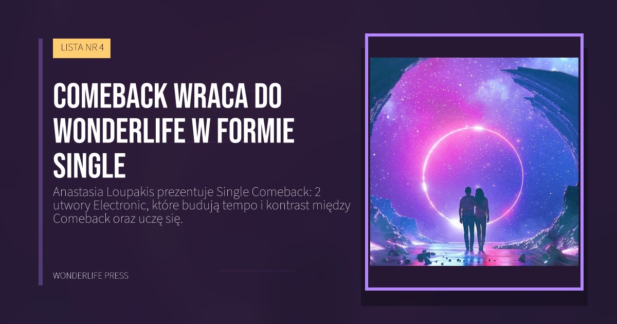 Wonderlife Press: Comeback wraca do Wonderlife w formie Single. okładka wydawnictwa. LISTA NR 4.