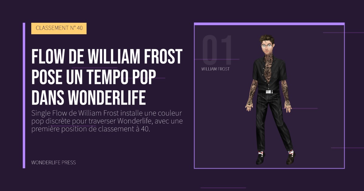 Wonderlife Press: Flow de William Frost pose un tempo pop dans Wonderlife. portrait des artistes. CLASSEMENT N° 40.