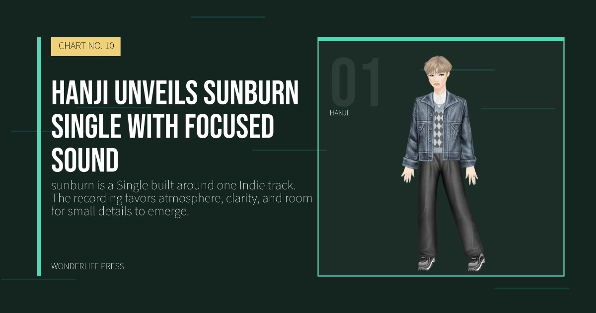 Wonderlife Press: hanji unveils sunburn Single with focused sound. artist portrait. CHART NO. 10.