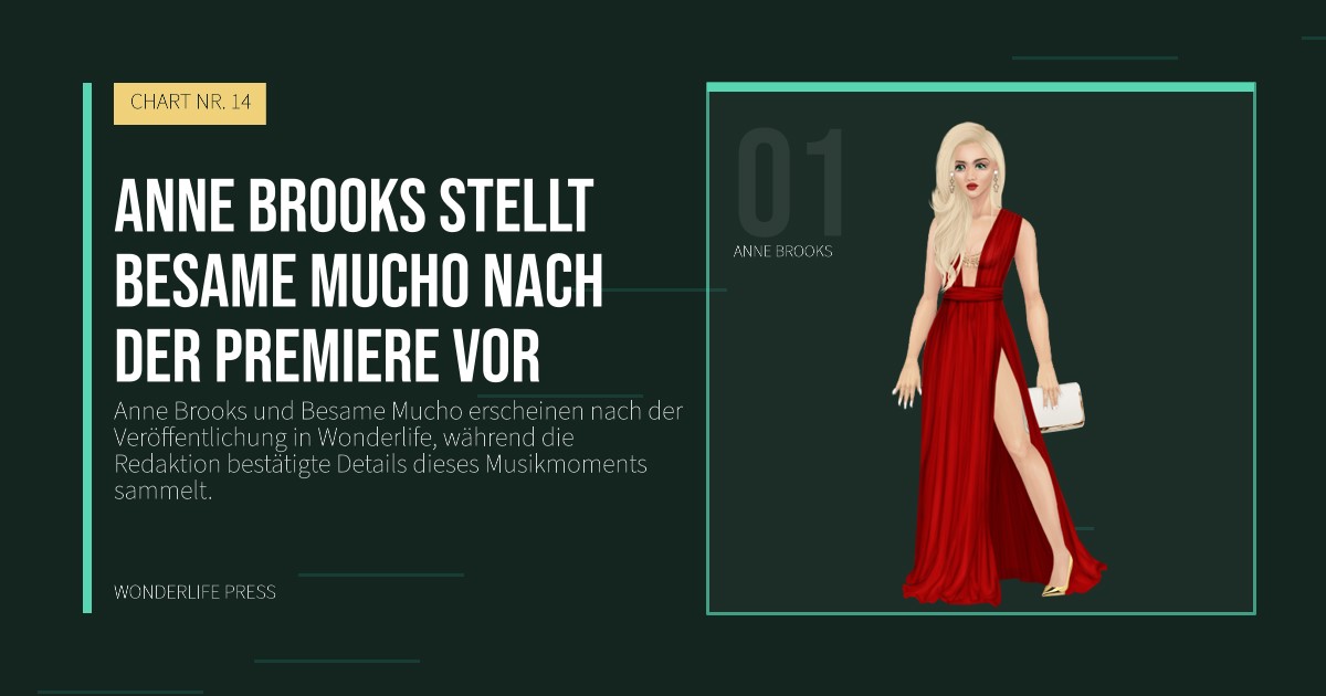 Wonderlife Press: Anne Brooks stellt Besame Mucho nach der Premiere vor. Künstlerporträt. CHART NR. 14.