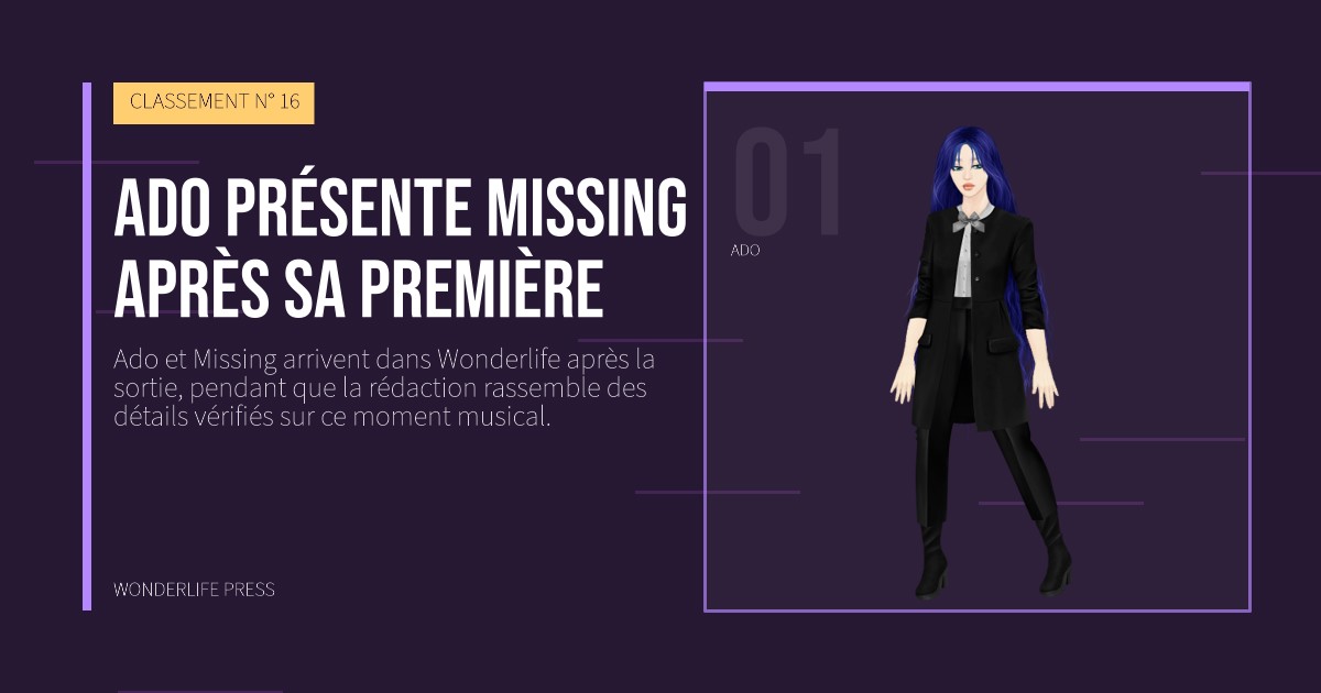 Wonderlife Press: Ado présente Missing après sa première. portrait des artistes. CLASSEMENT N° 16.