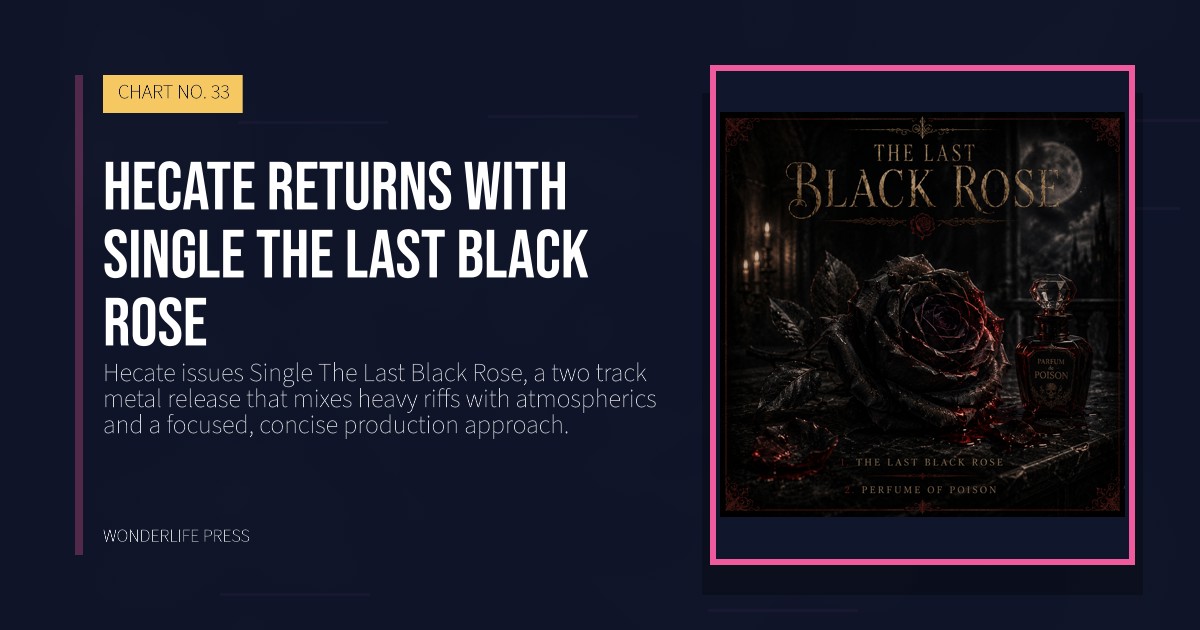 Wonderlife Press: Hecate returns with Single The Last Black Rose. release artwork. CHART NO. 33.