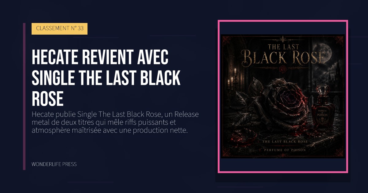 Wonderlife Press: Hecate revient avec Single The Last Black Rose. pochette de la sortie. CLASSEMENT N° 33.