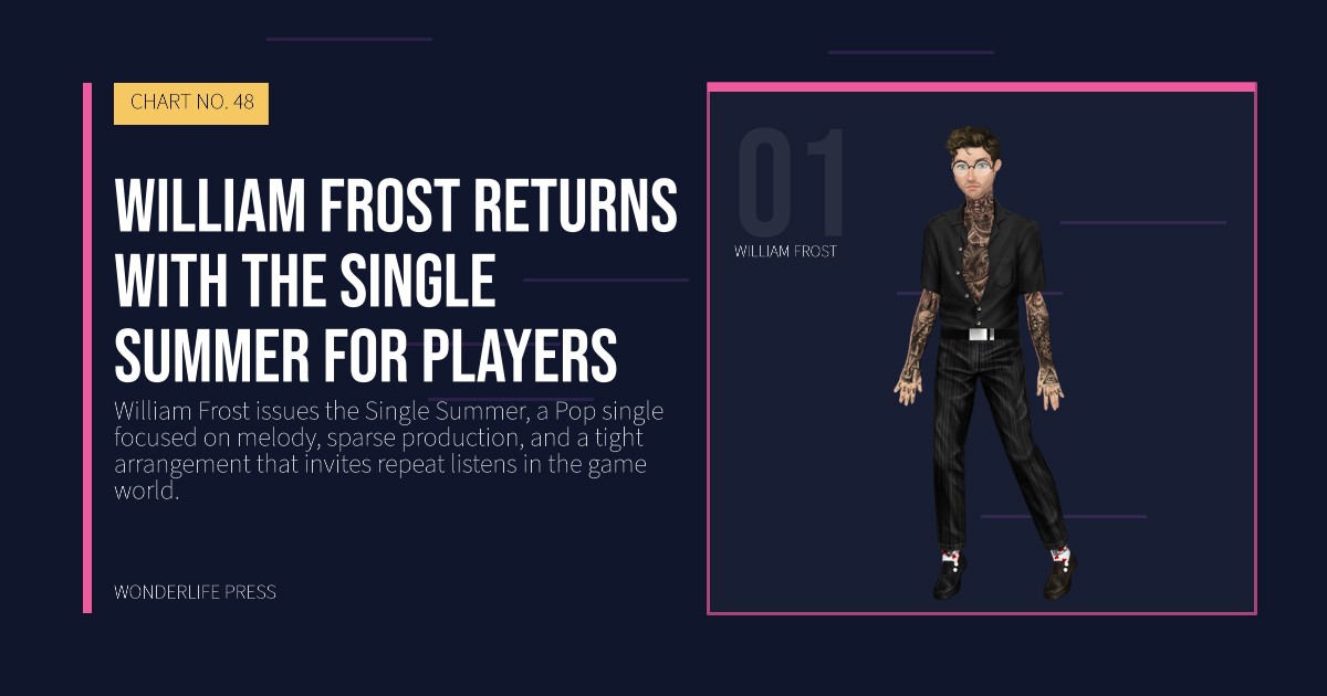 Wonderlife Press: William Frost returns with the Single Summer for players. artist portrait. CHART NO. 48.