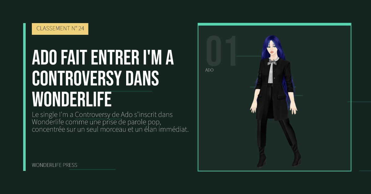 Wonderlife Press: Ado fait entrer I'm a Controversy dans Wonderlife. portrait des artistes. CLASSEMENT N° 24.