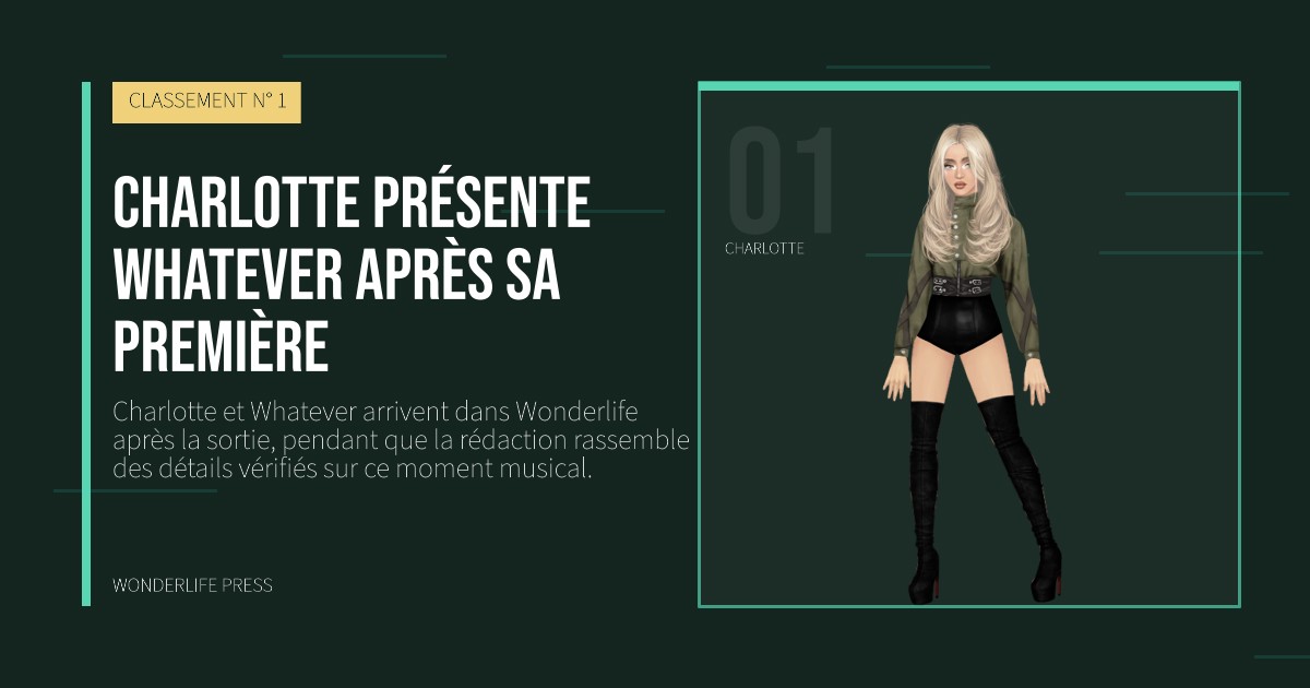 Wonderlife Press: Charlotte présente Whatever après sa première. portrait des artistes. CLASSEMENT N° 1.
