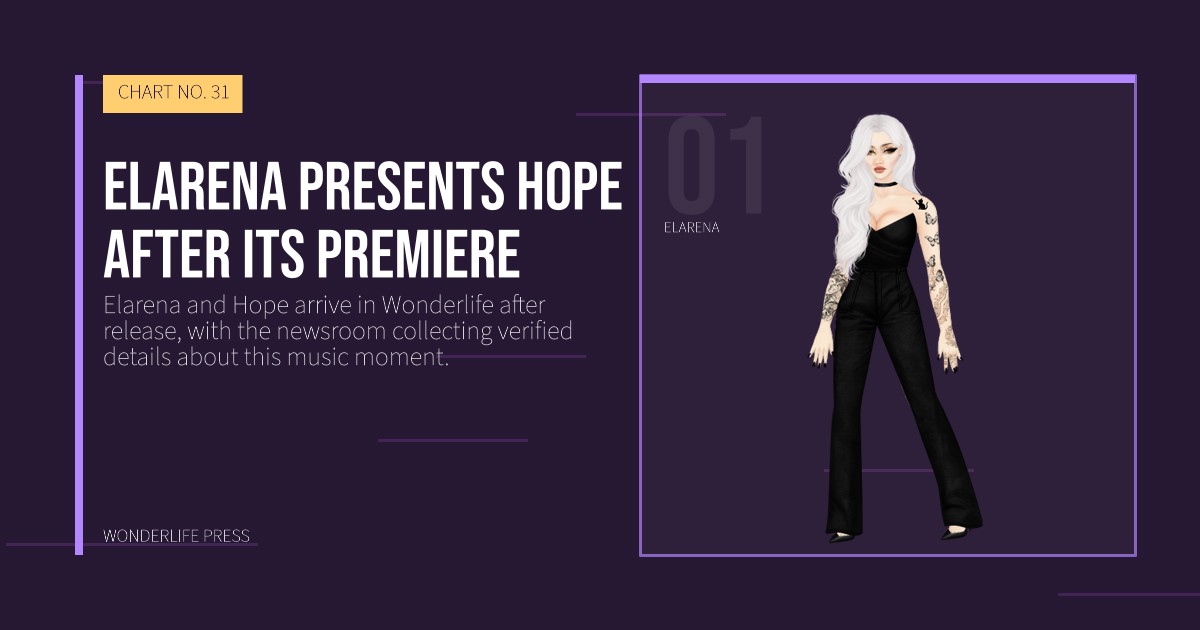 Wonderlife Press: Elarena presents Hope after its premiere. artist portrait. CHART NO. 31.