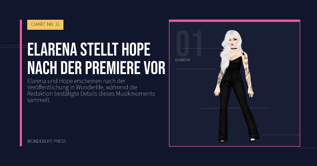 Wonderlife Press: Elarena stellt Hope nach der Premiere vor. Künstlerporträt. CHART NR. 31.