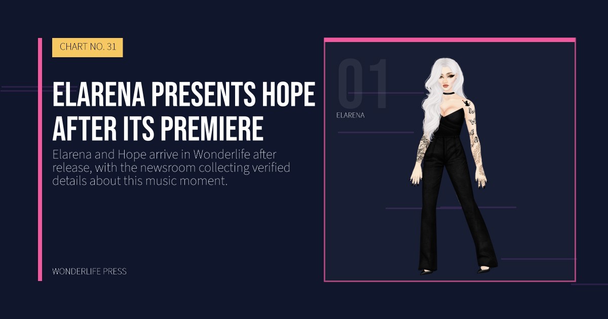 Wonderlife Press: Elarena presents Hope after its premiere. artist portrait. CHART NO. 31.