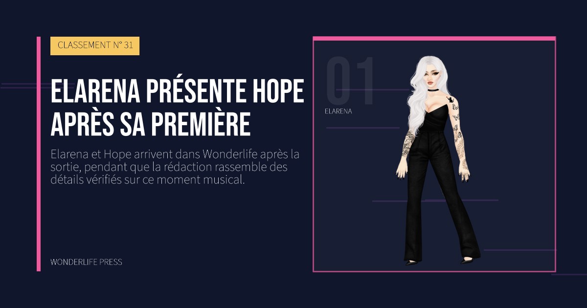 Wonderlife Press: Elarena présente Hope après sa première. portrait des artistes. CLASSEMENT N° 31.