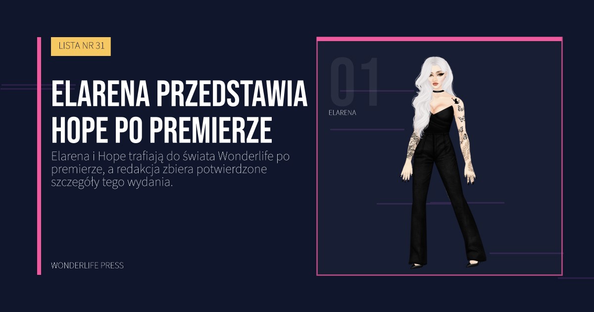 Wonderlife Press: Elarena przedstawia Hope po premierze. portret artystów. LISTA NR 31.