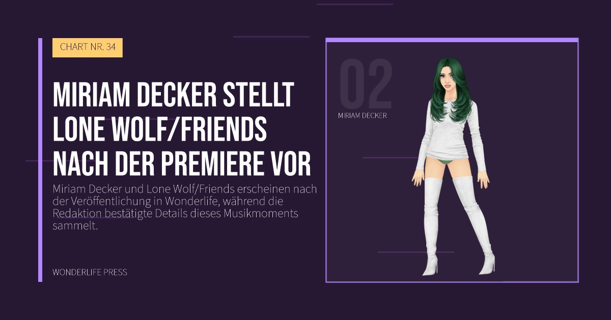 Wonderlife Press: Miriam Decker stellt Lone Wolf/Friends nach der Premiere vor. Künstlerporträt. CHART NR. 34.