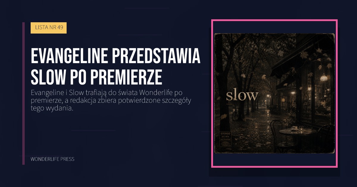 Wonderlife Press: Evangeline przedstawia Slow po premierze. okładka wydawnictwa. LISTA NR 49.