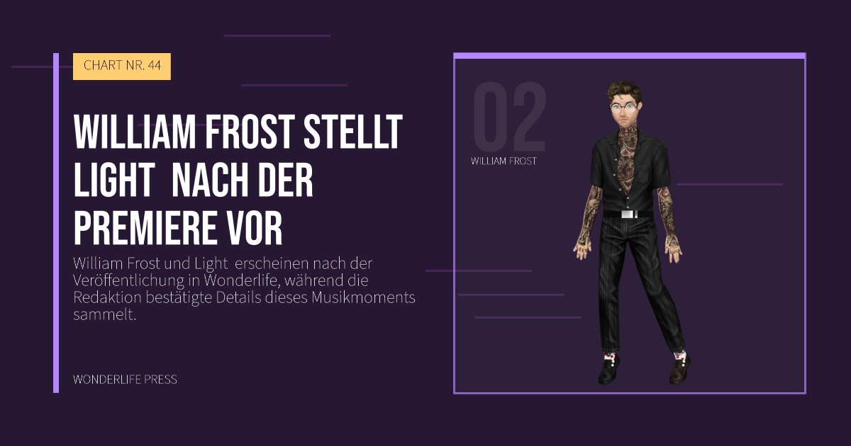 Wonderlife Press: William Frost stellt Light nach der Premiere vor. Künstlerporträt. CHART NR. 44.