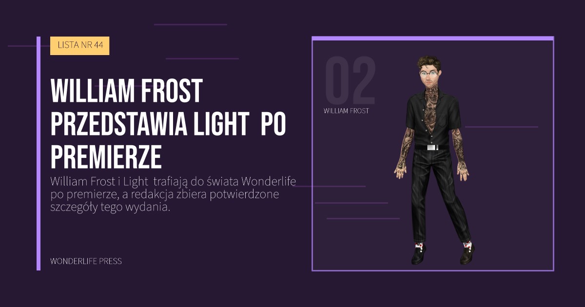Wonderlife Press: William Frost przedstawia Light po premierze. portret artystów. LISTA NR 44.