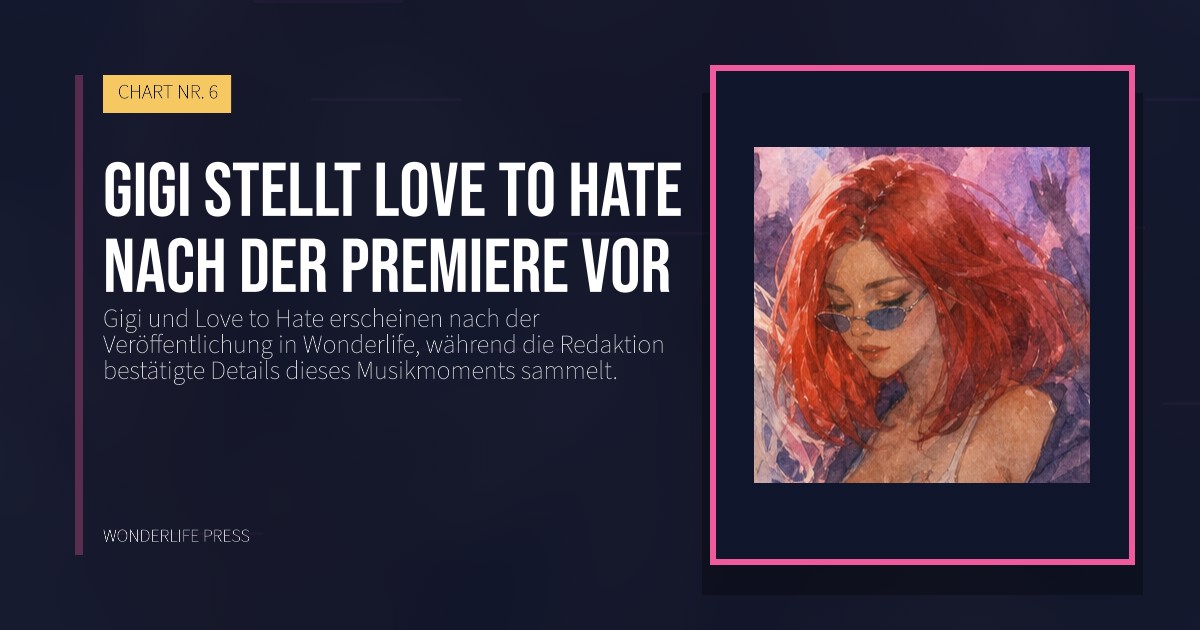 Wonderlife Press: Gigi stellt Love to Hate nach der Premiere vor. Veröffentlichungscover. CHART NR. 6.